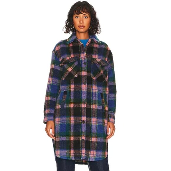 Blank NYC The Comeback Plaid Long Shacket Jacket NWT Blue Pink Size XS - Picture 2 of 8